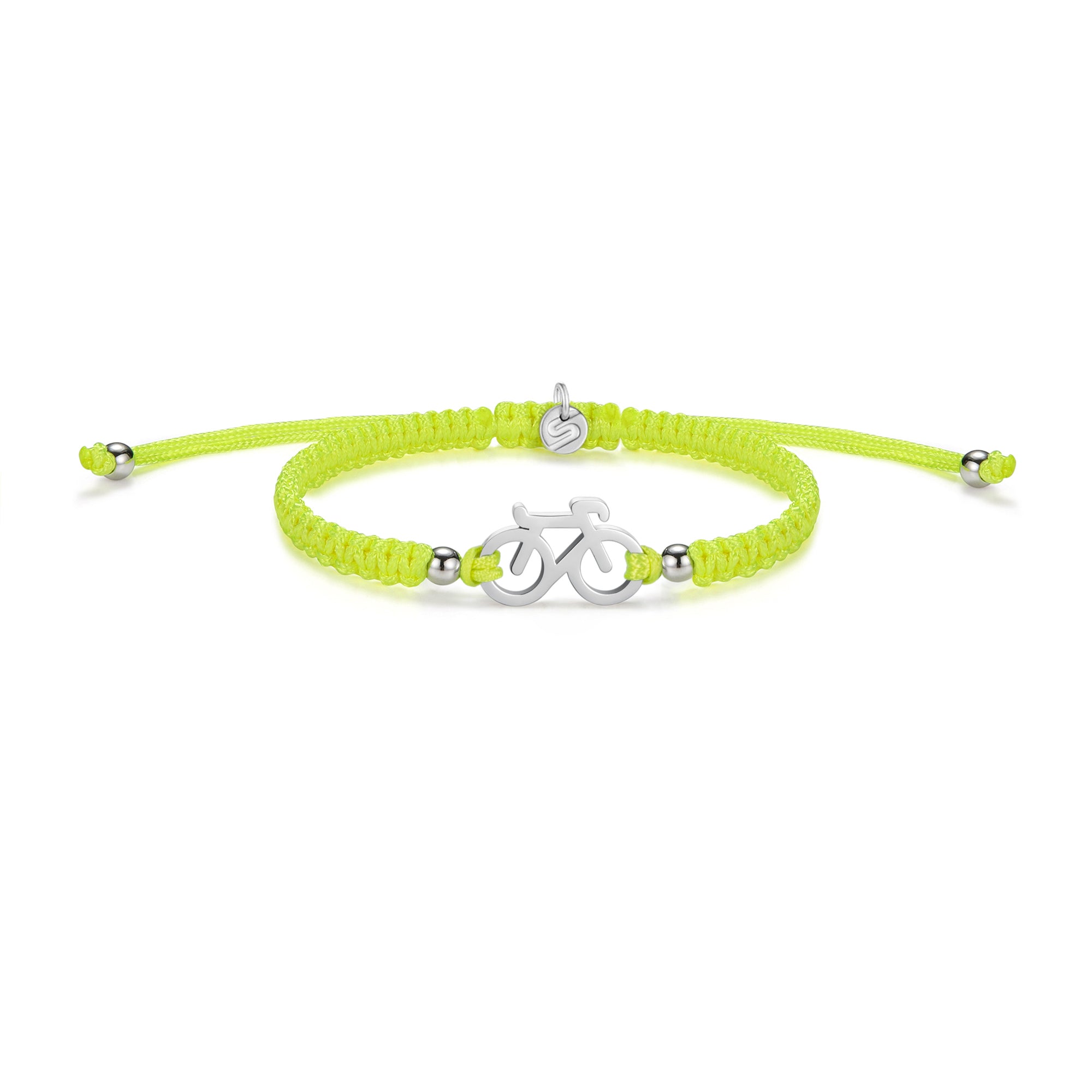 Silver Bike Neon Yellow Braided Bracelet