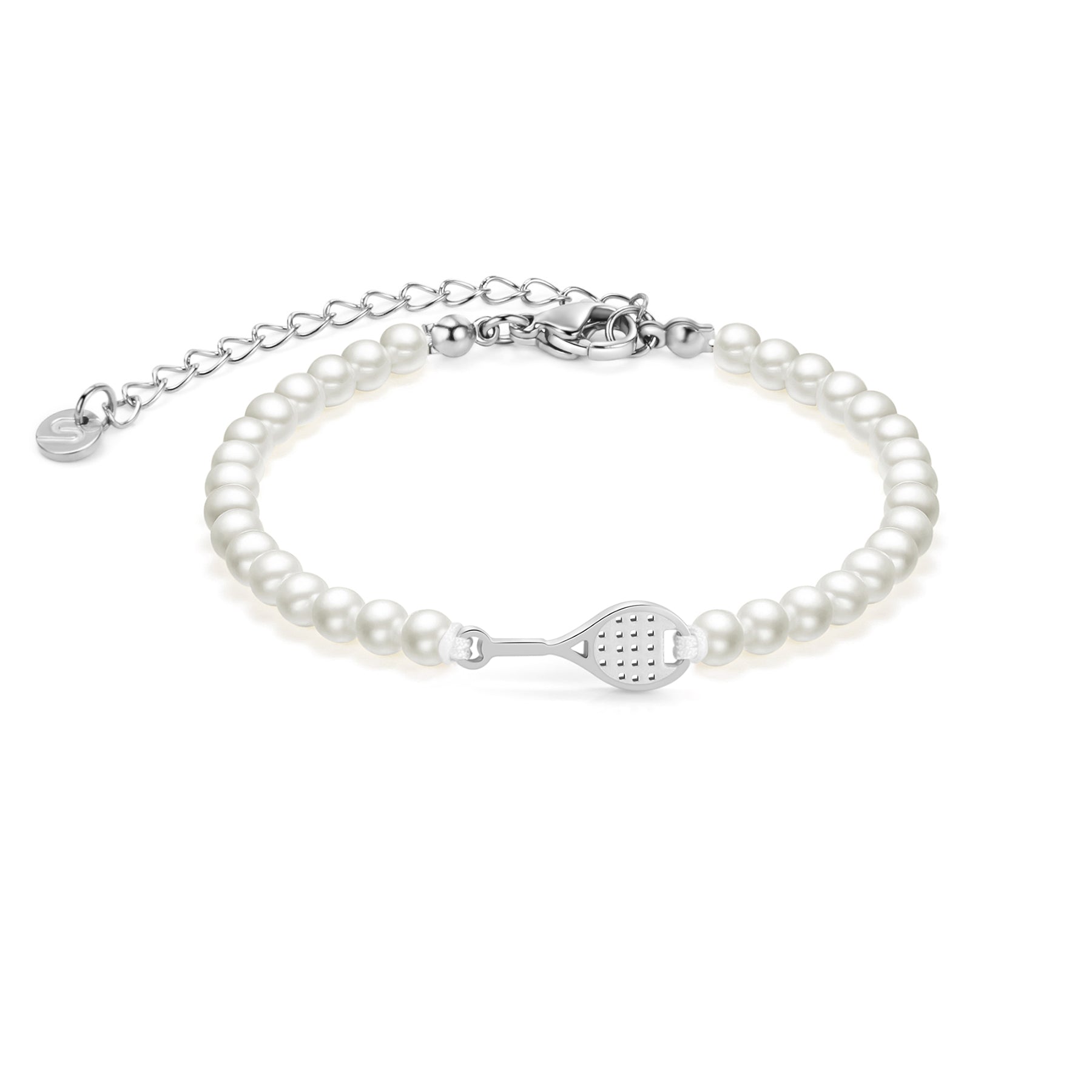Pulsera de cadena de tenis plateada perla