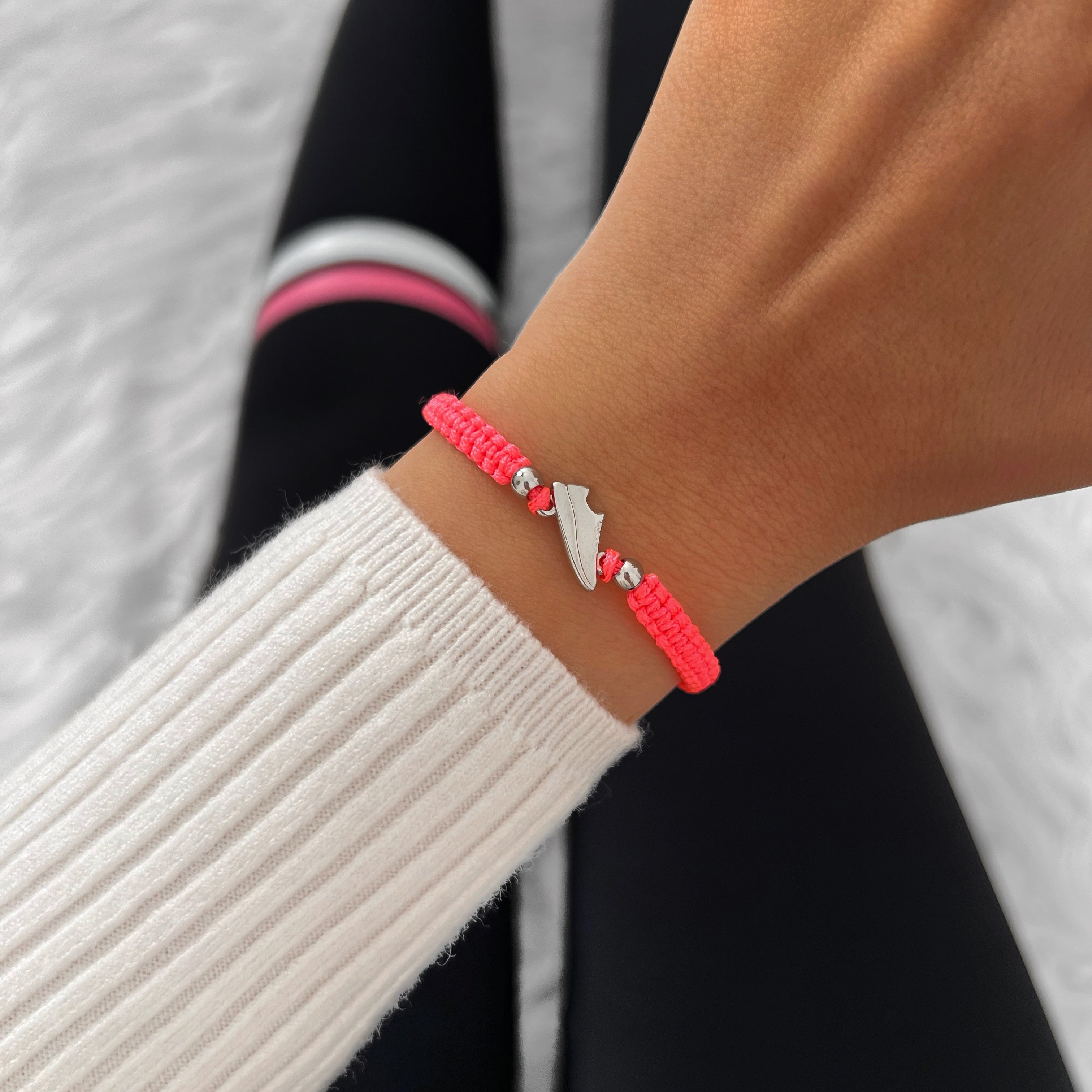 Silver Runner Neon Pink Braided Bracelet