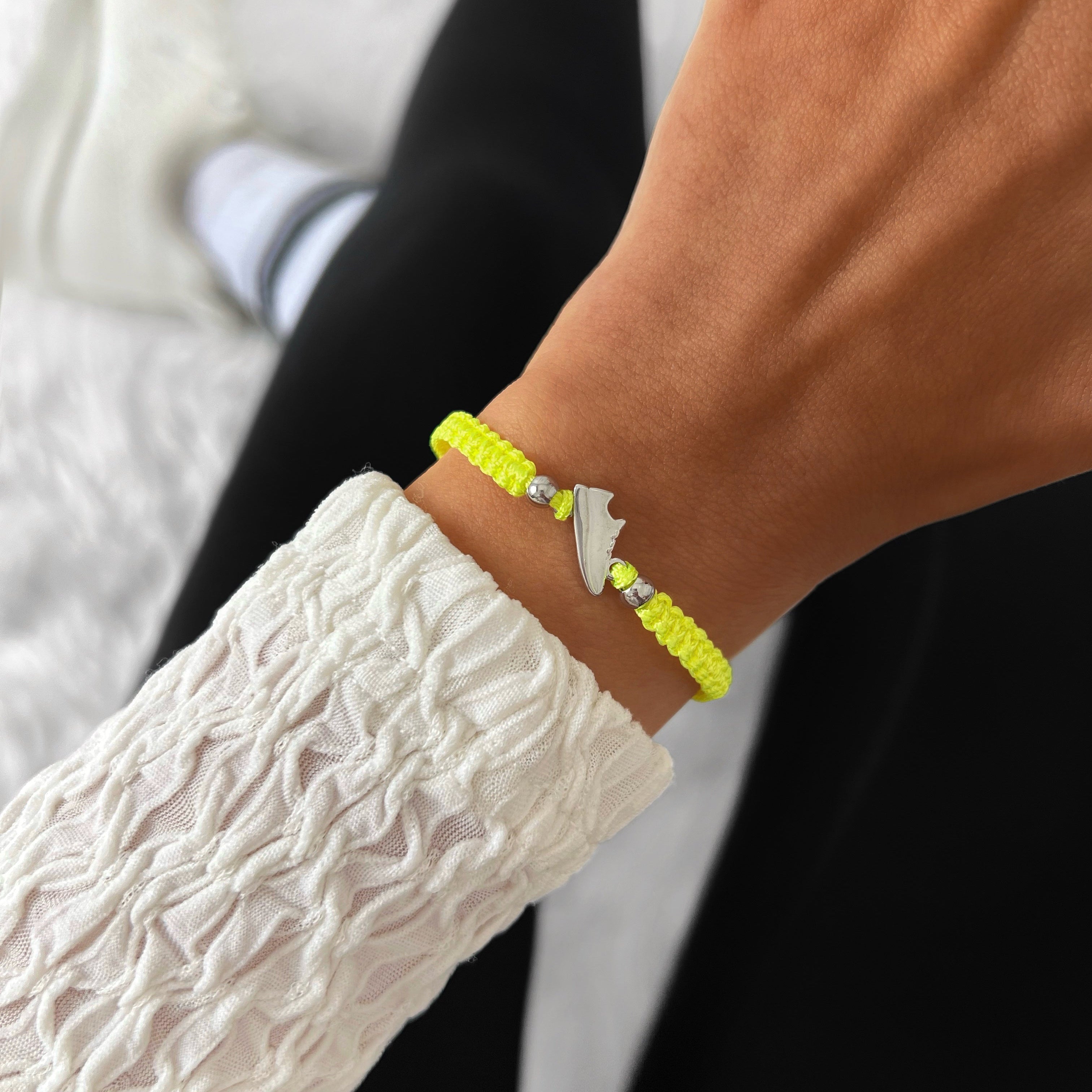 Silver Runner Neon Yellow Braided Bracelet