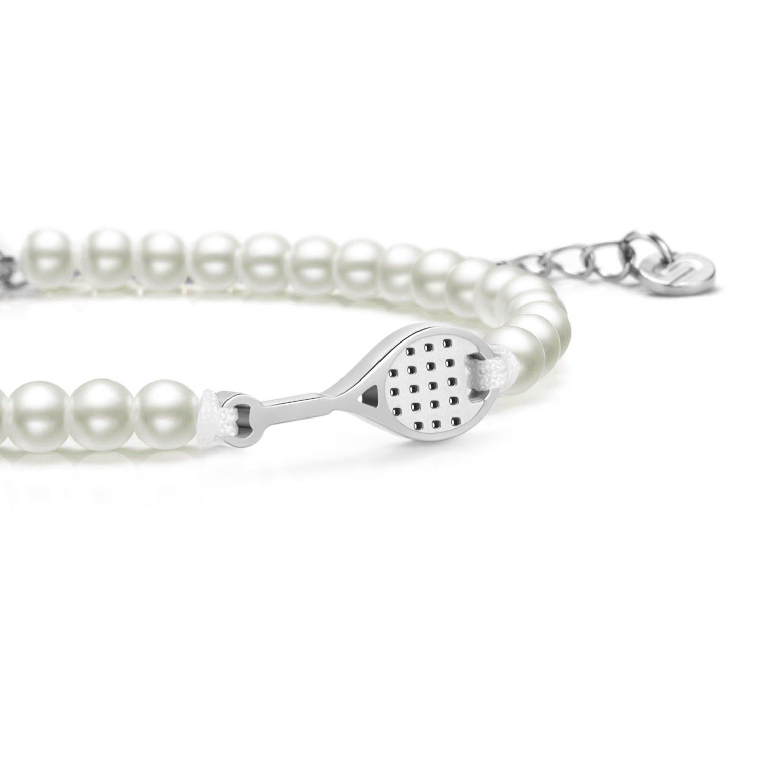 Pulsera de cadena de tenis plateada perla