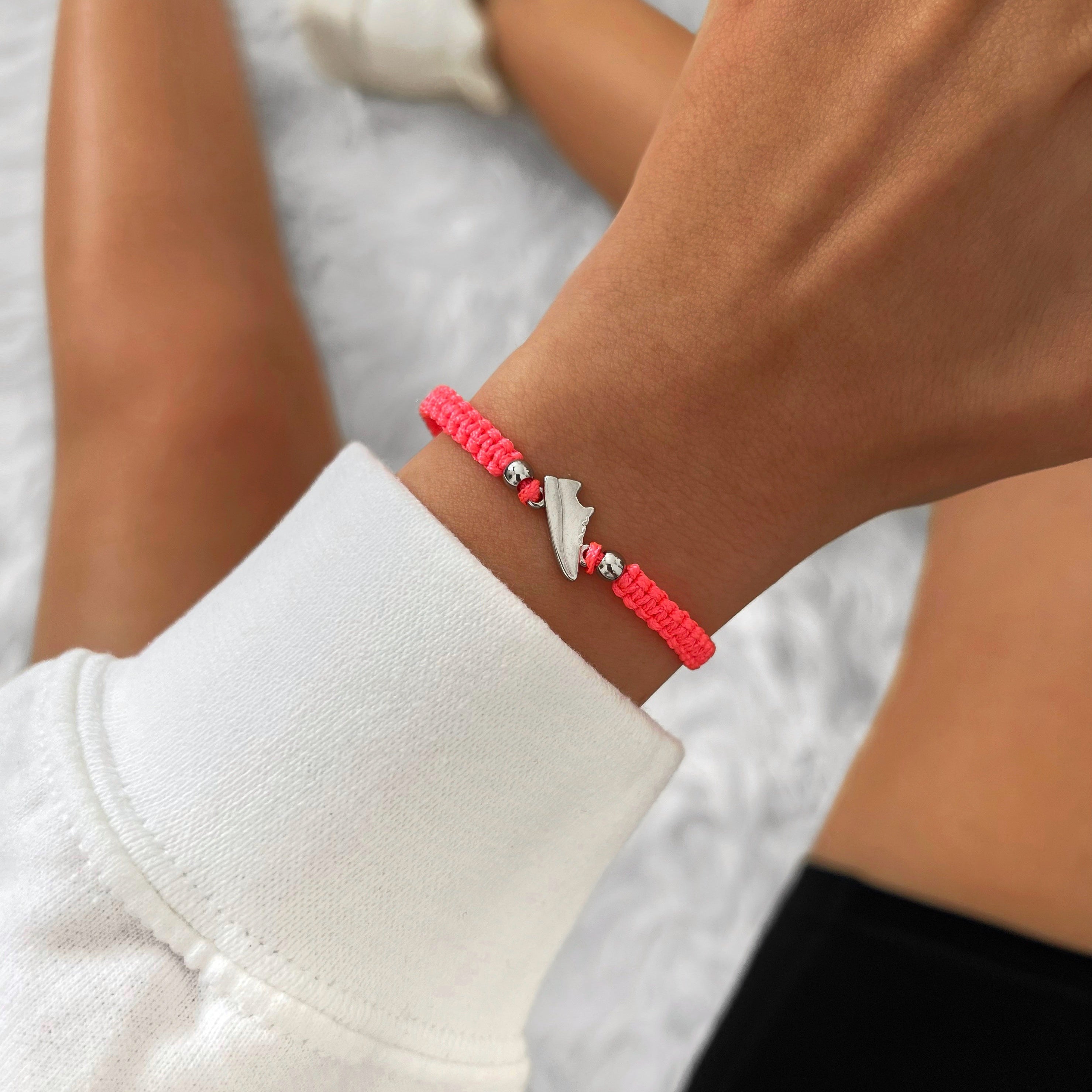 Silver Runner Neon Pink Braided Bracelet