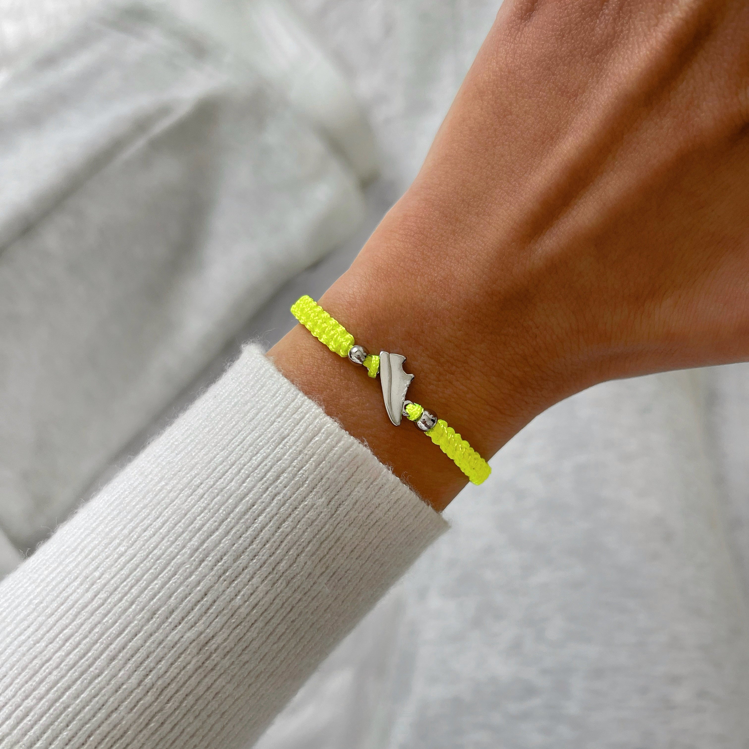 Silver Runner Neon Yellow Braided Bracelet