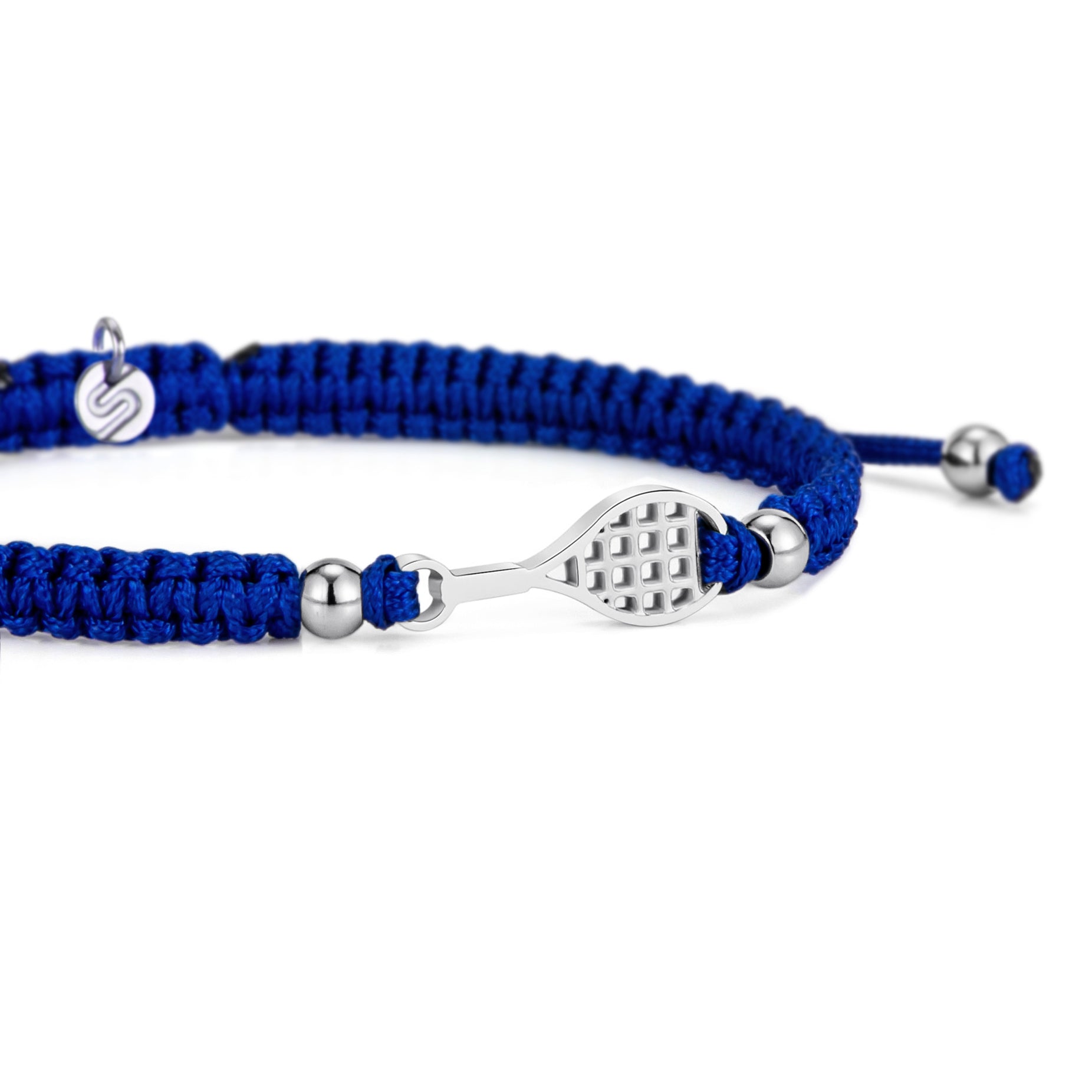 Silver Tennis Court Blue Braided Bracelet