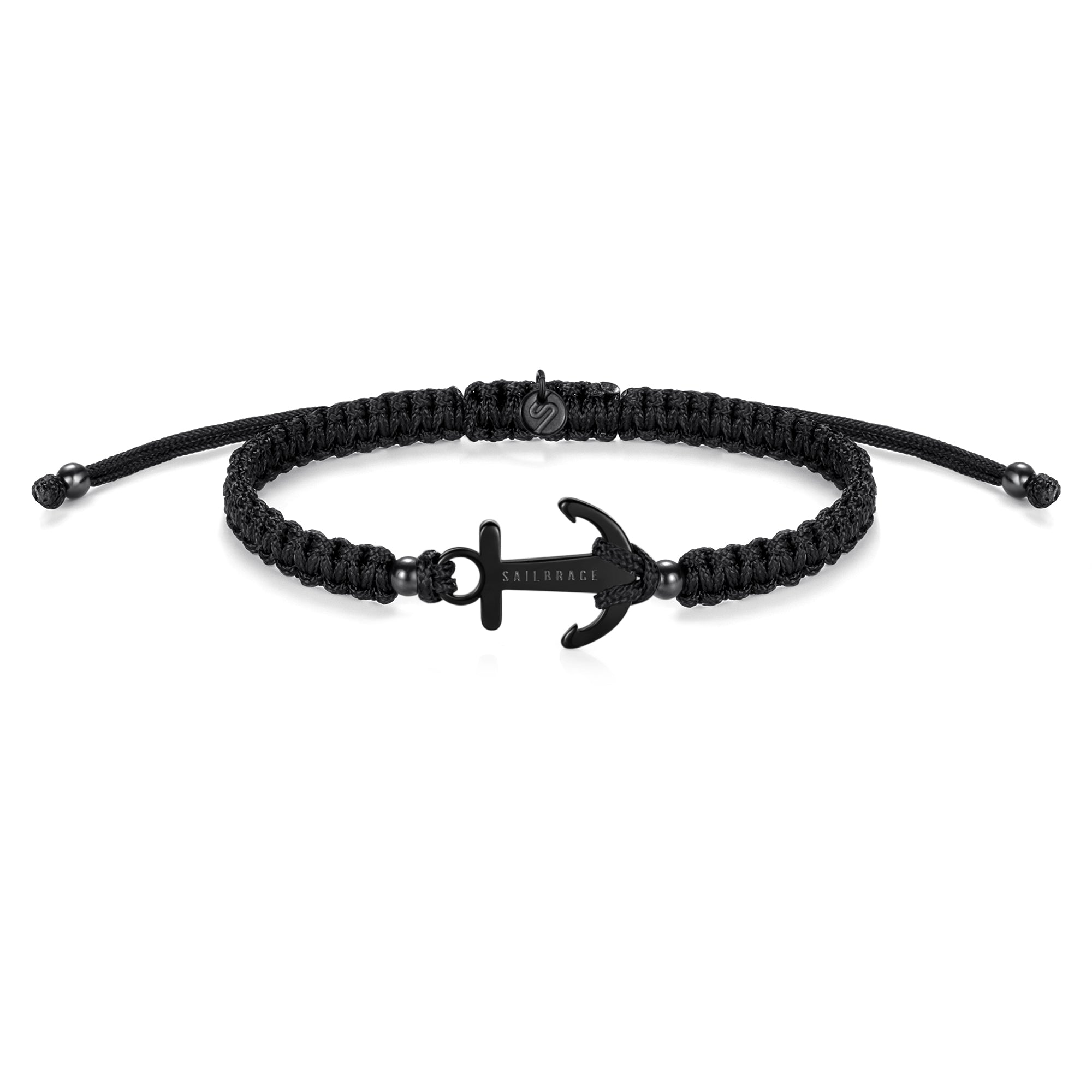 All Black Anchor Braided Bracelet