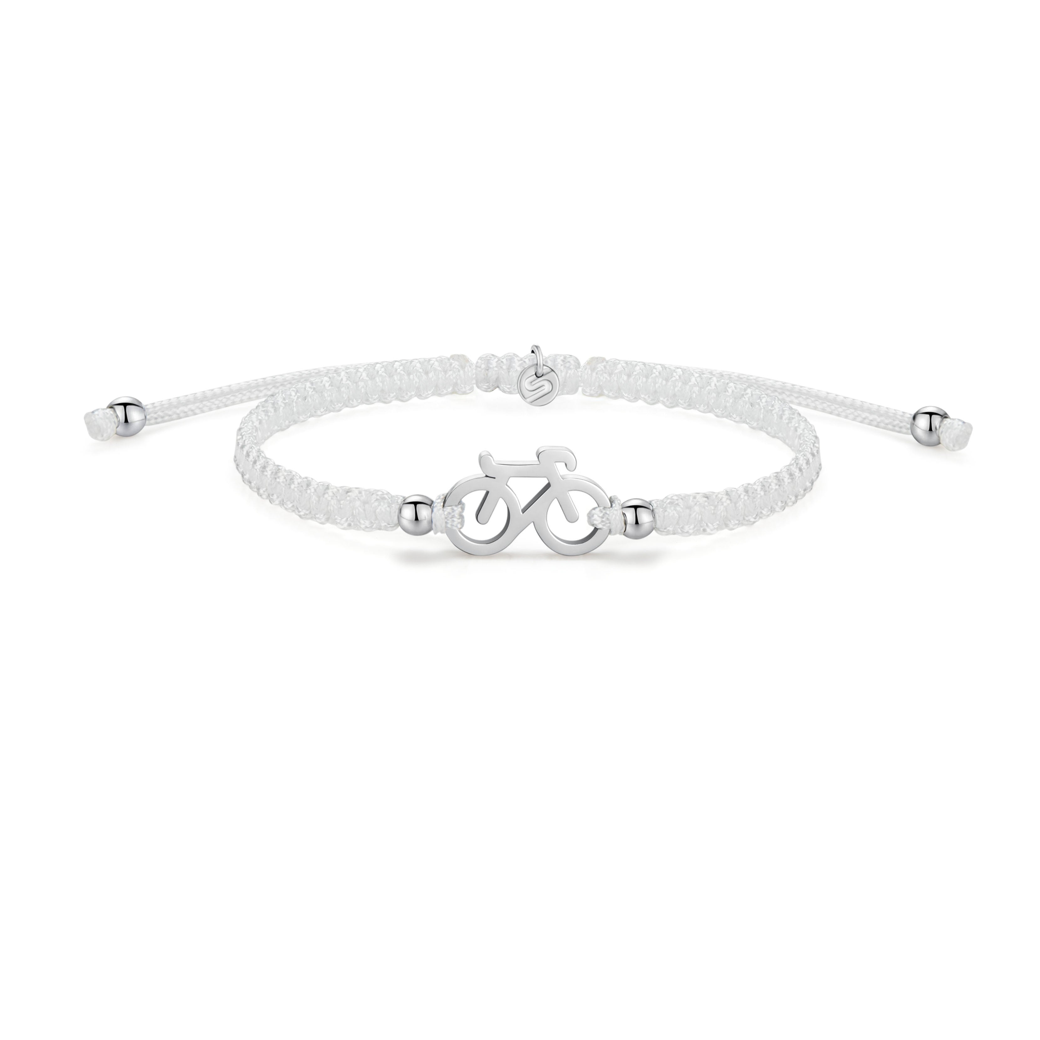Pulsera trenzada blanca de bicicleta plateada