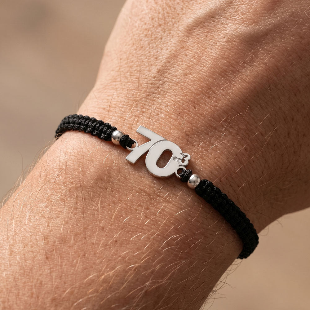 70.3 Silver Black Braided Bracelet