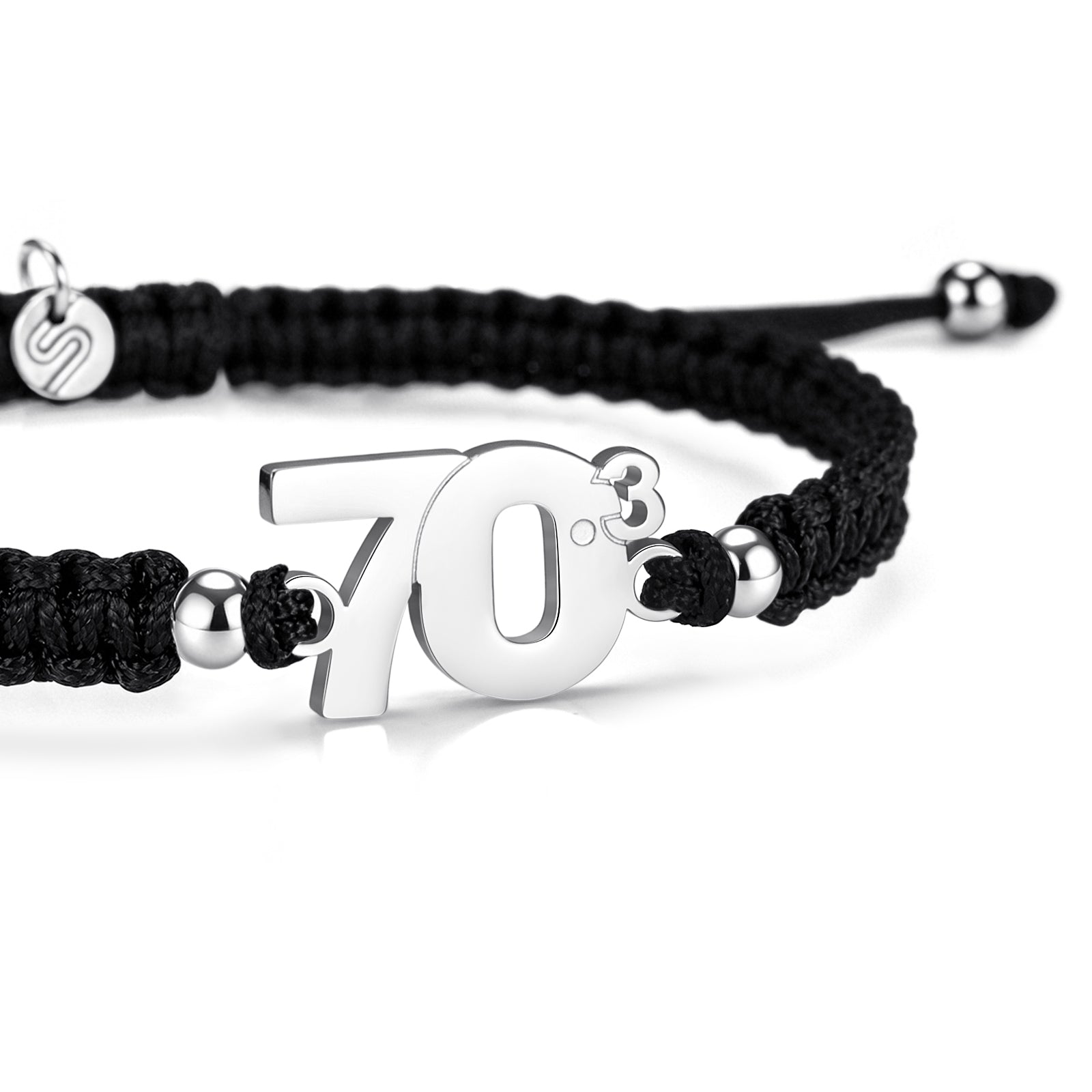 70.3 Silver Black Braided Bracelet