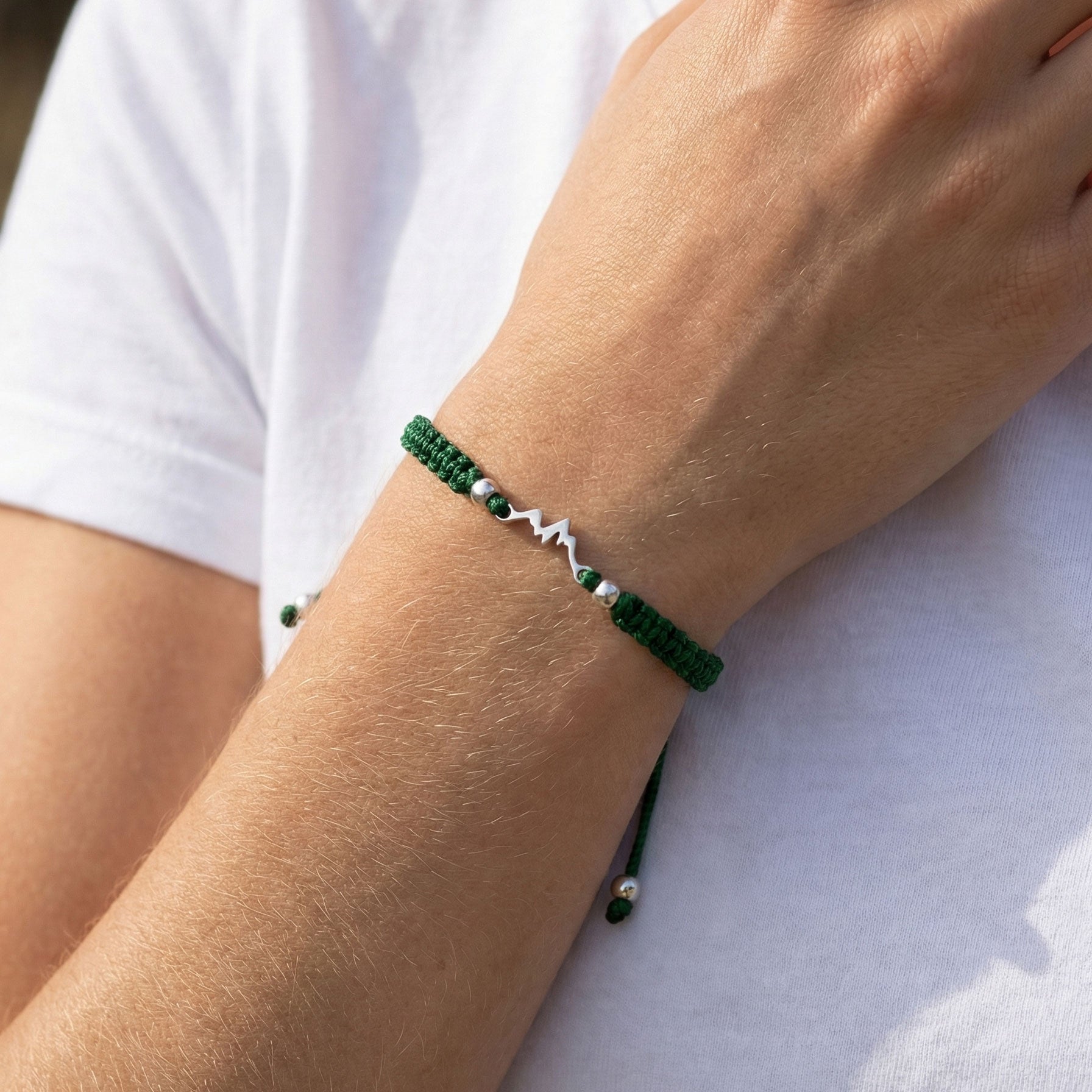Silver Mountain Dark Green Braided Bracciale