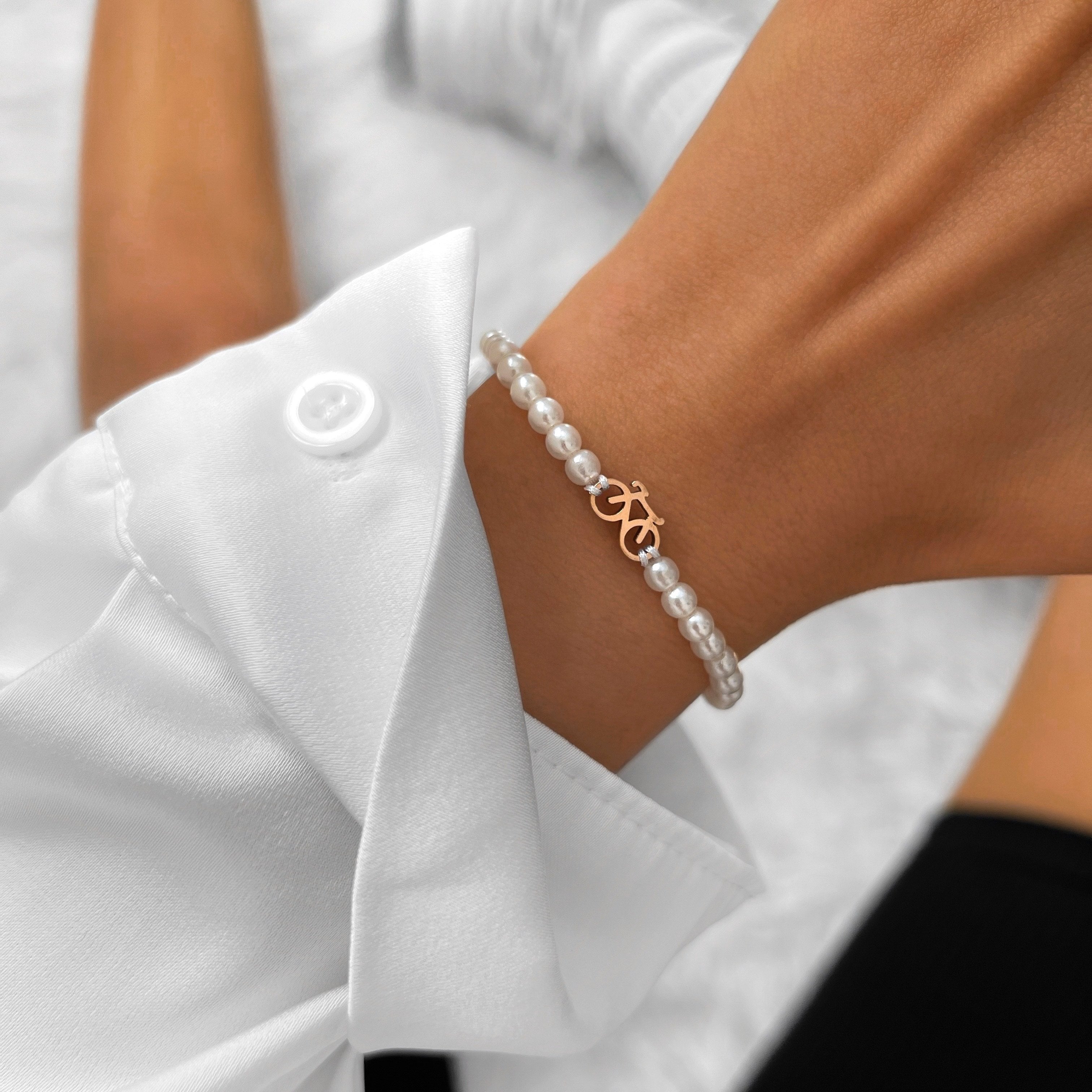 Pearl Rose Bike Chain Bracelet