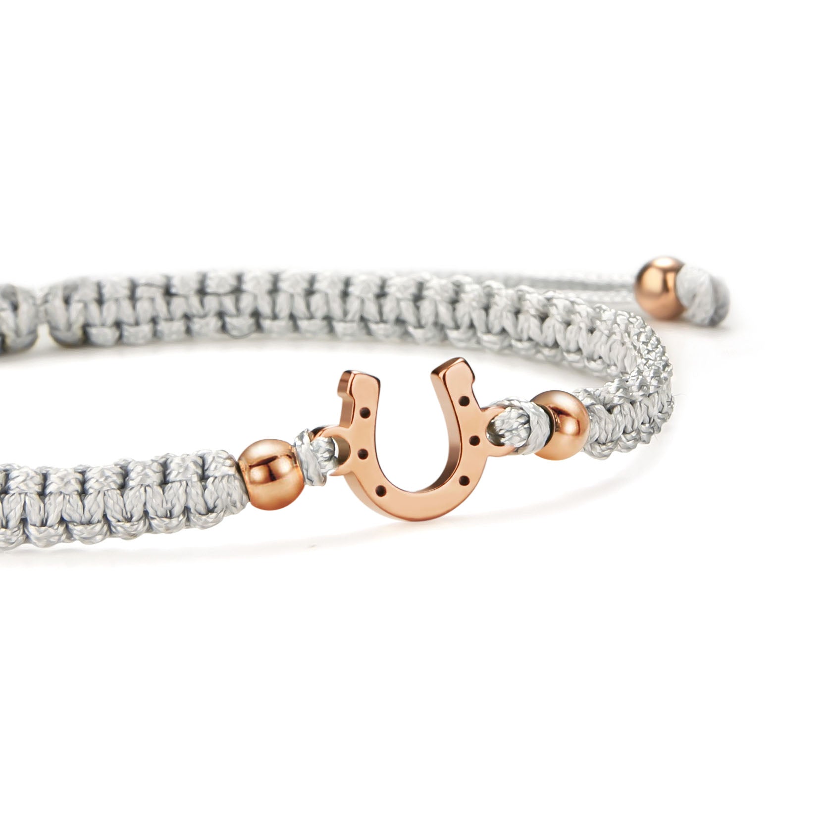 Bracelet tressé gris cavalier cheval rose