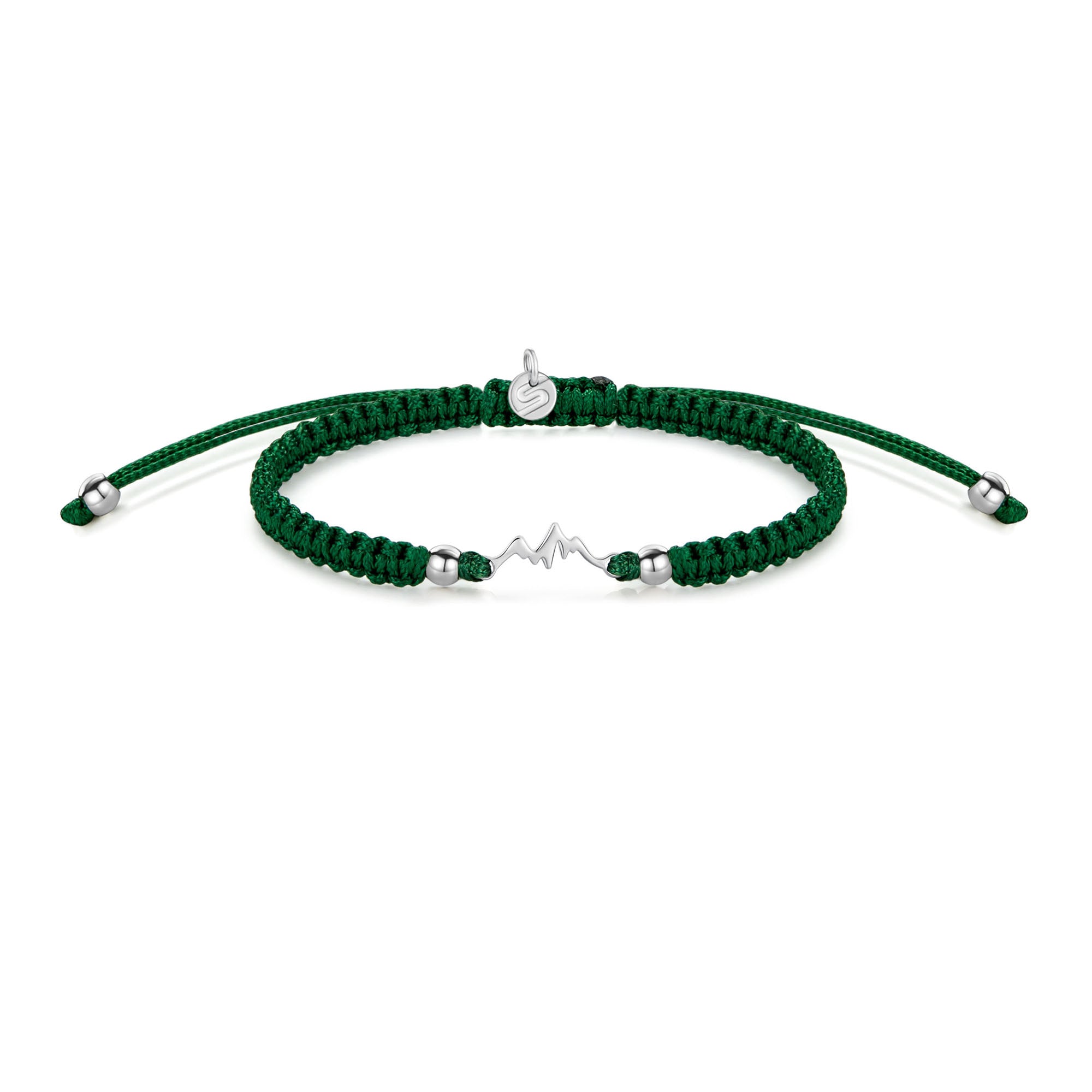 Silver Mountain Dark Green Braided Bracciale