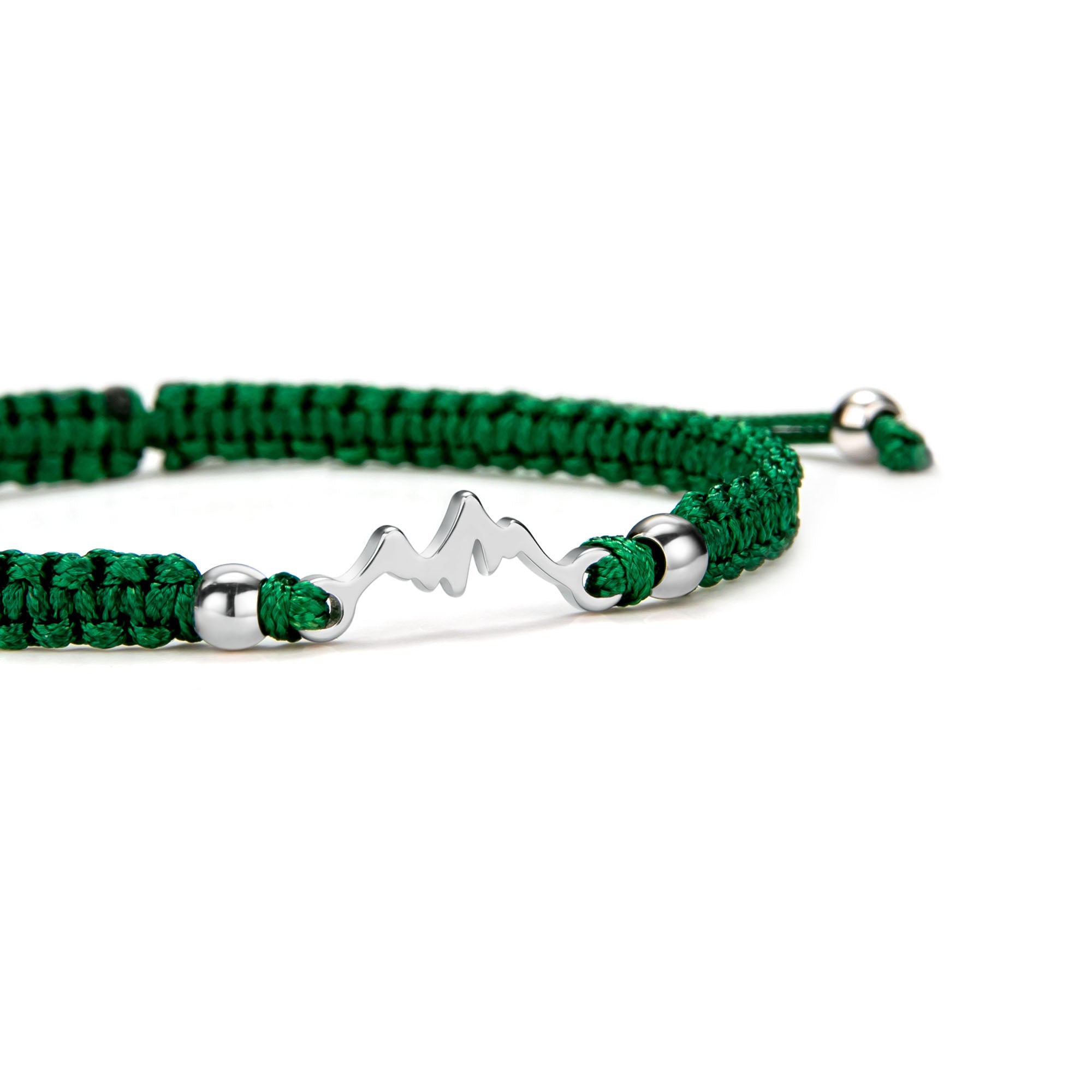 Silberner Berg Dunkelgrünes Geflochtenes Armband