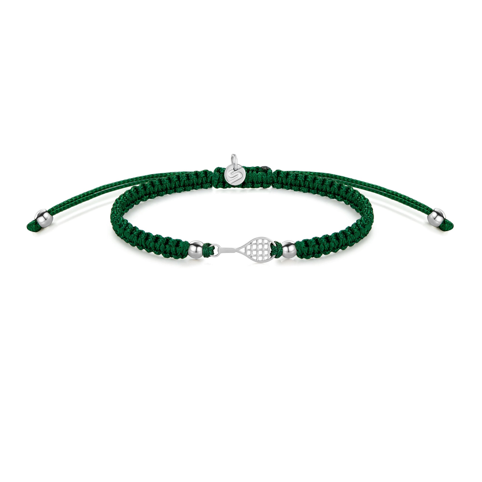 Silver Tennis Dark Green Braided Bracelet