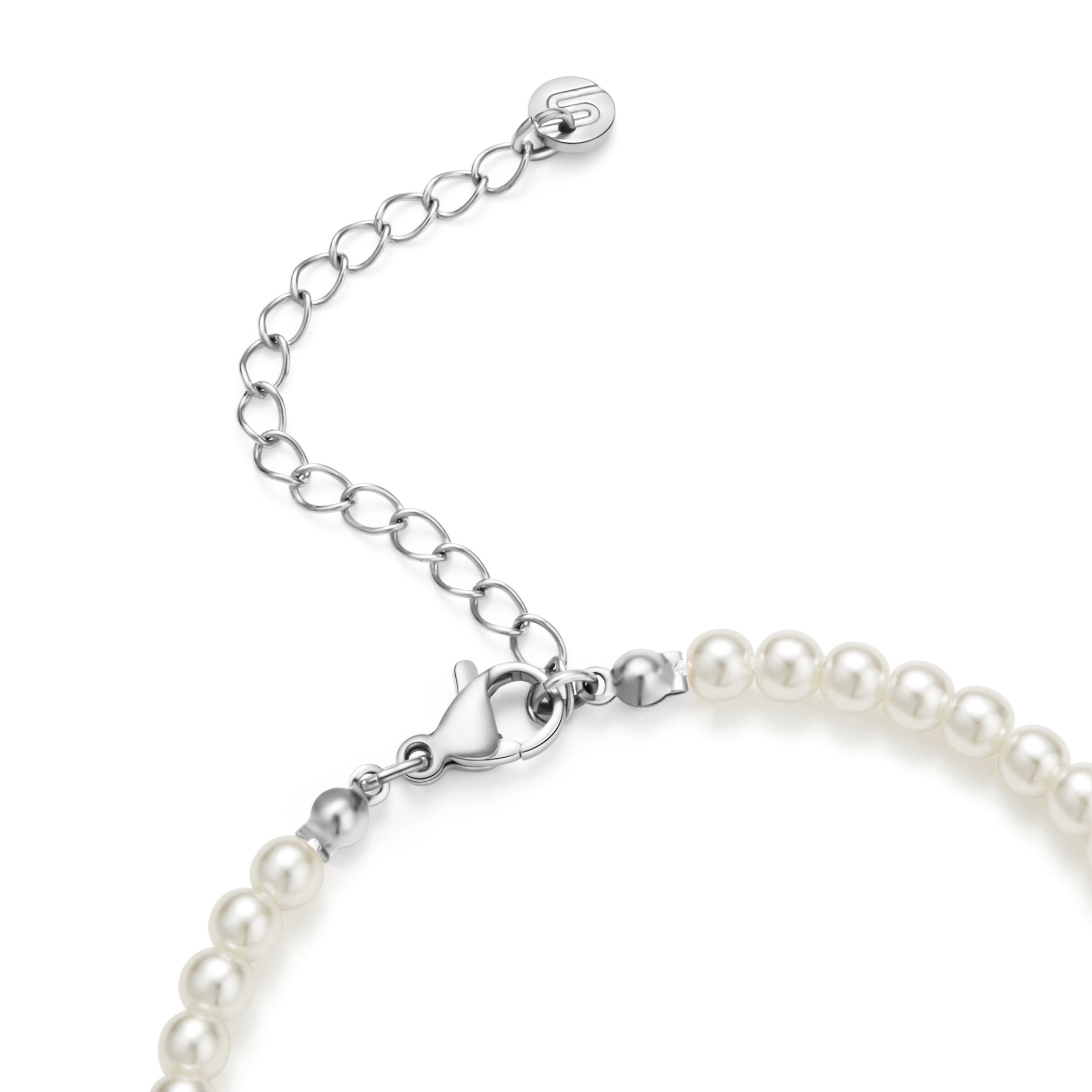 Pearl Silver Bike Chain Bracelet