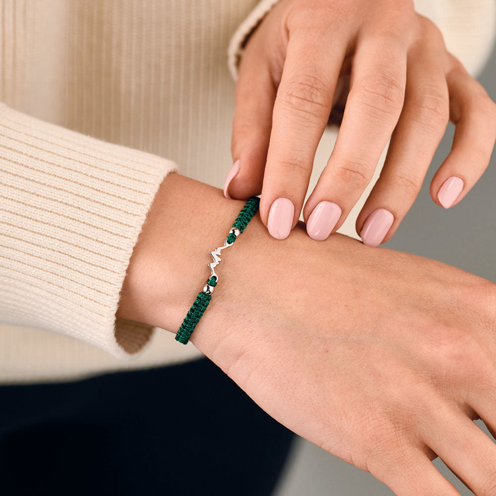 Silberner Berg Dunkelgrünes Geflochtenes Armband