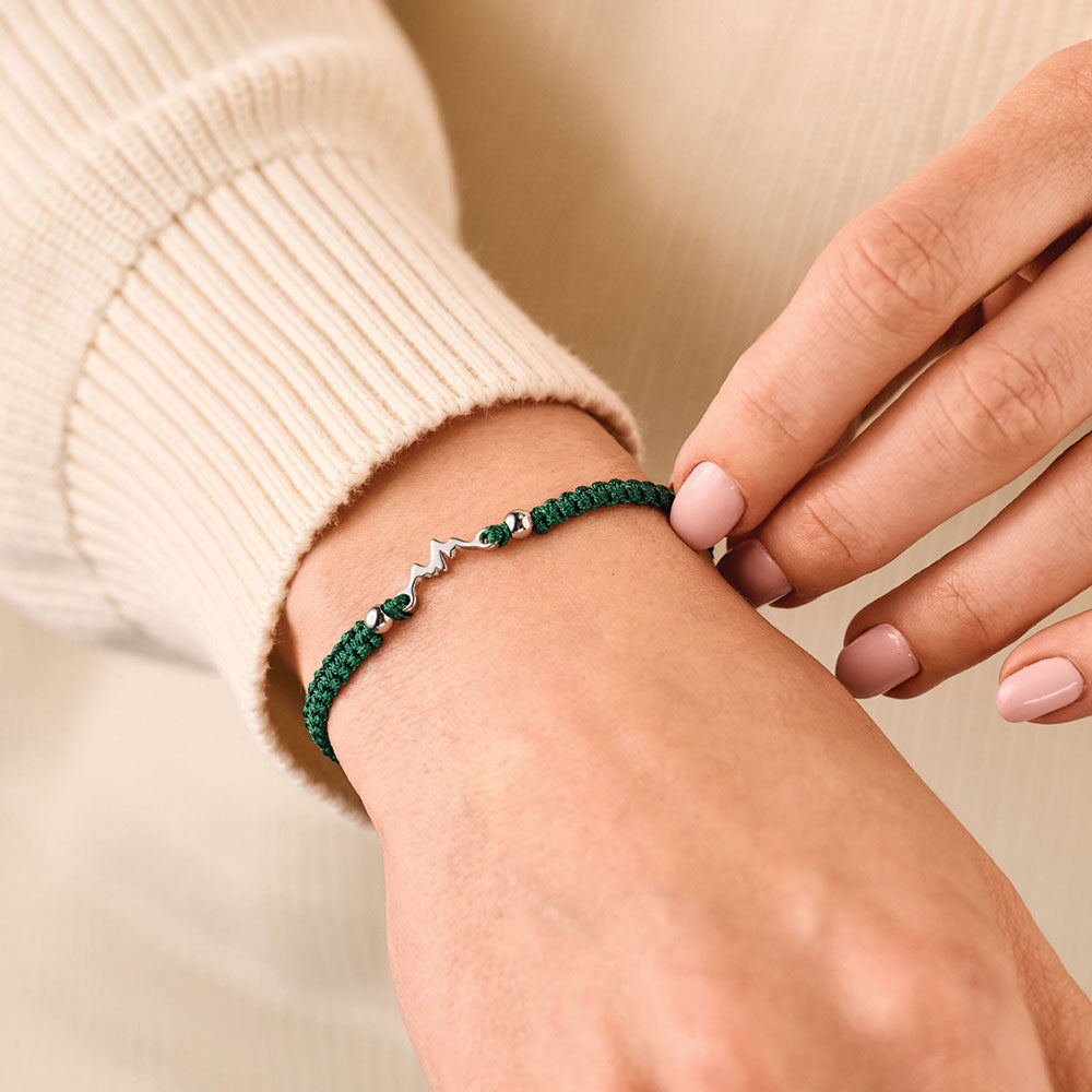 Silver Mountain Dark Green Braided Bracciale