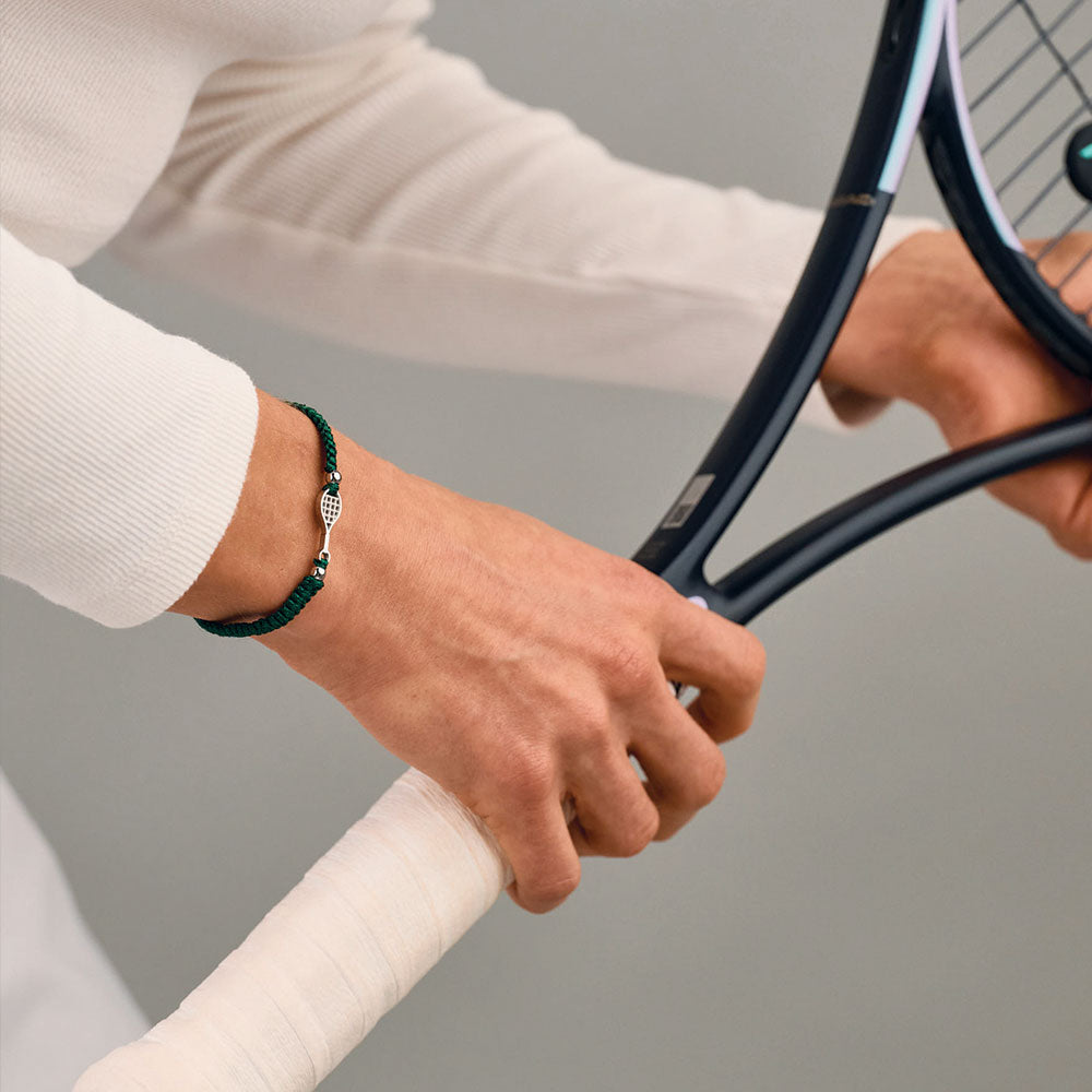 Silver Tennis Dark Green Braided Bracelet