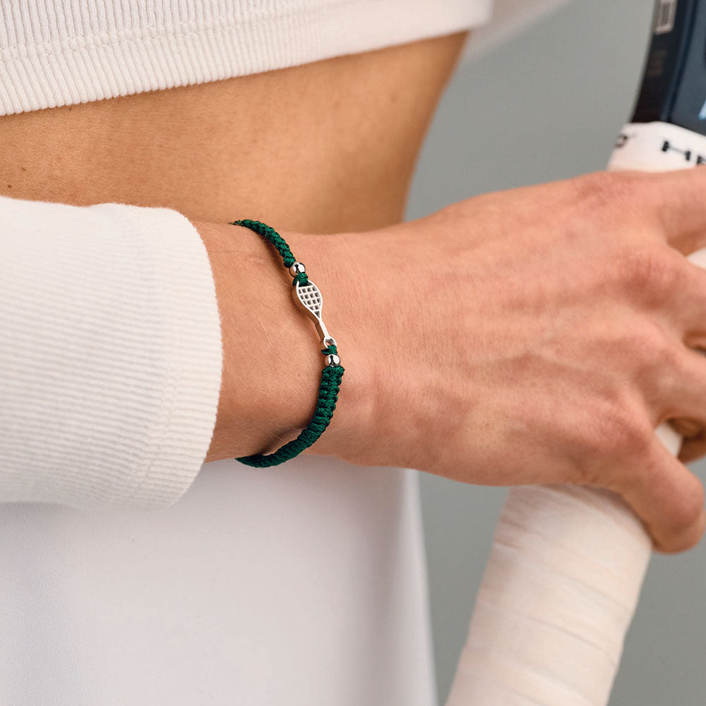 Silver Tennis Dark Green Braided Bracciale
