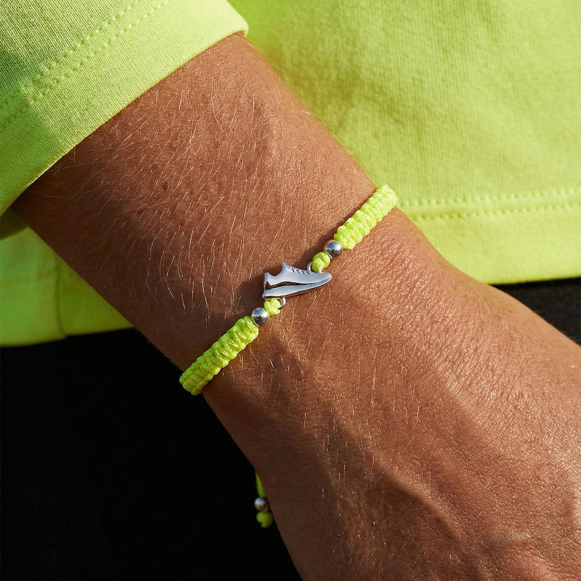 Silver Runner Neon Yellow Braided Bracelet