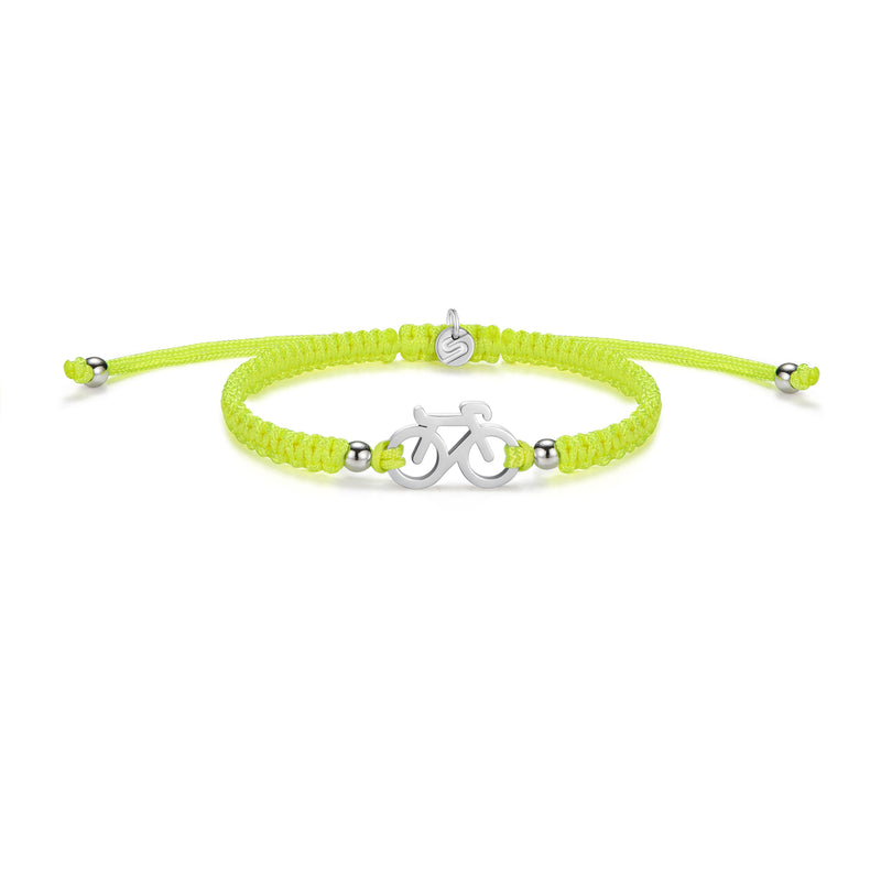 Silver Bike Neon Yellow Braided Bracelet