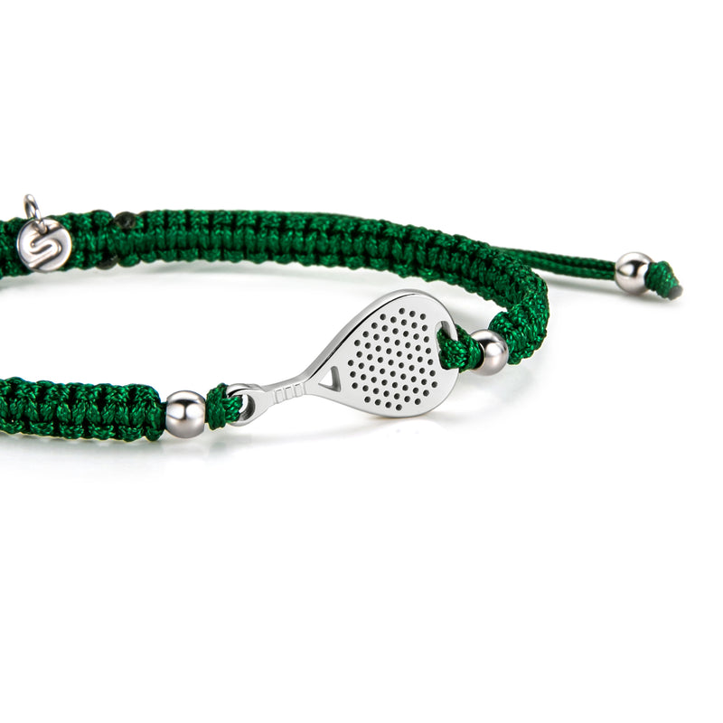 Silver Padel Dark Green Braided Bracelet
