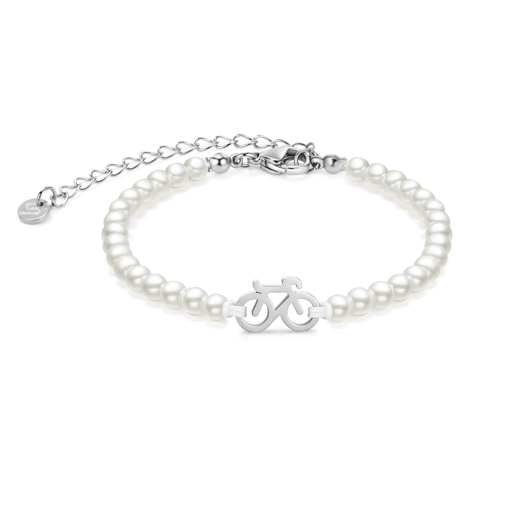 Pearl Silver Bike Chain Bracelet