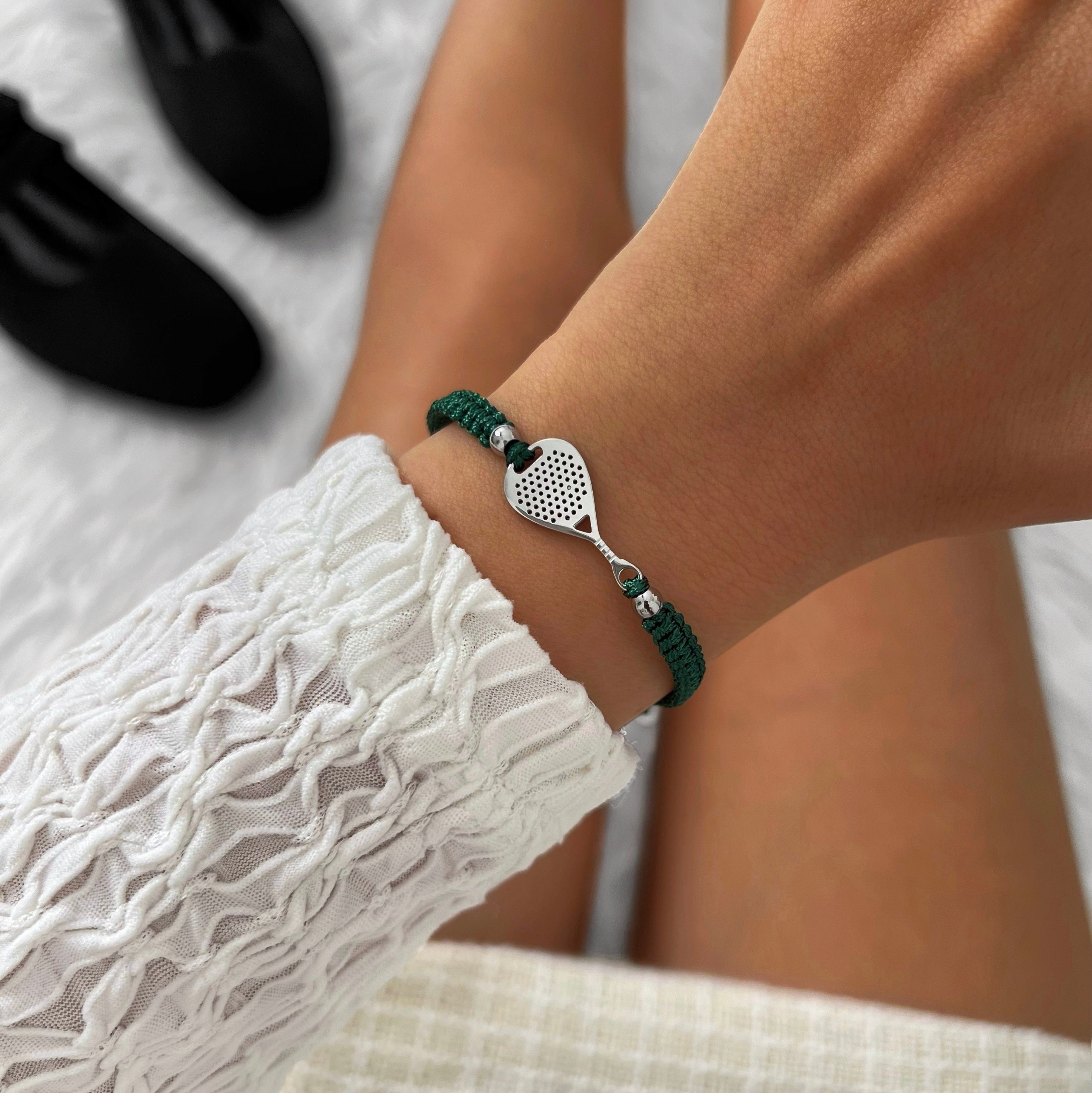 Silver Padel Dark Green Braided zapestnica