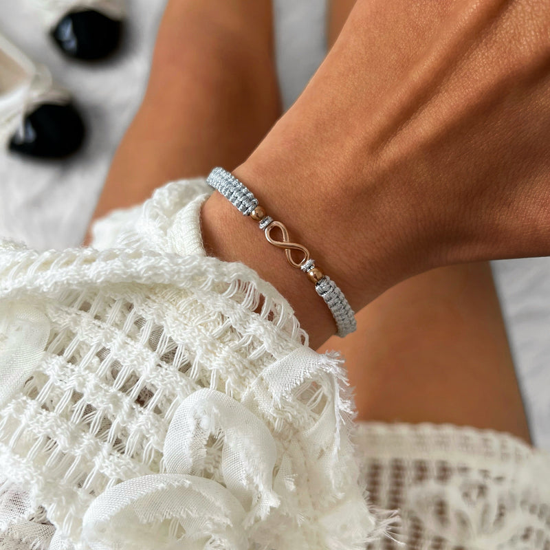 Rose Infinity Grey Braided Bracelet