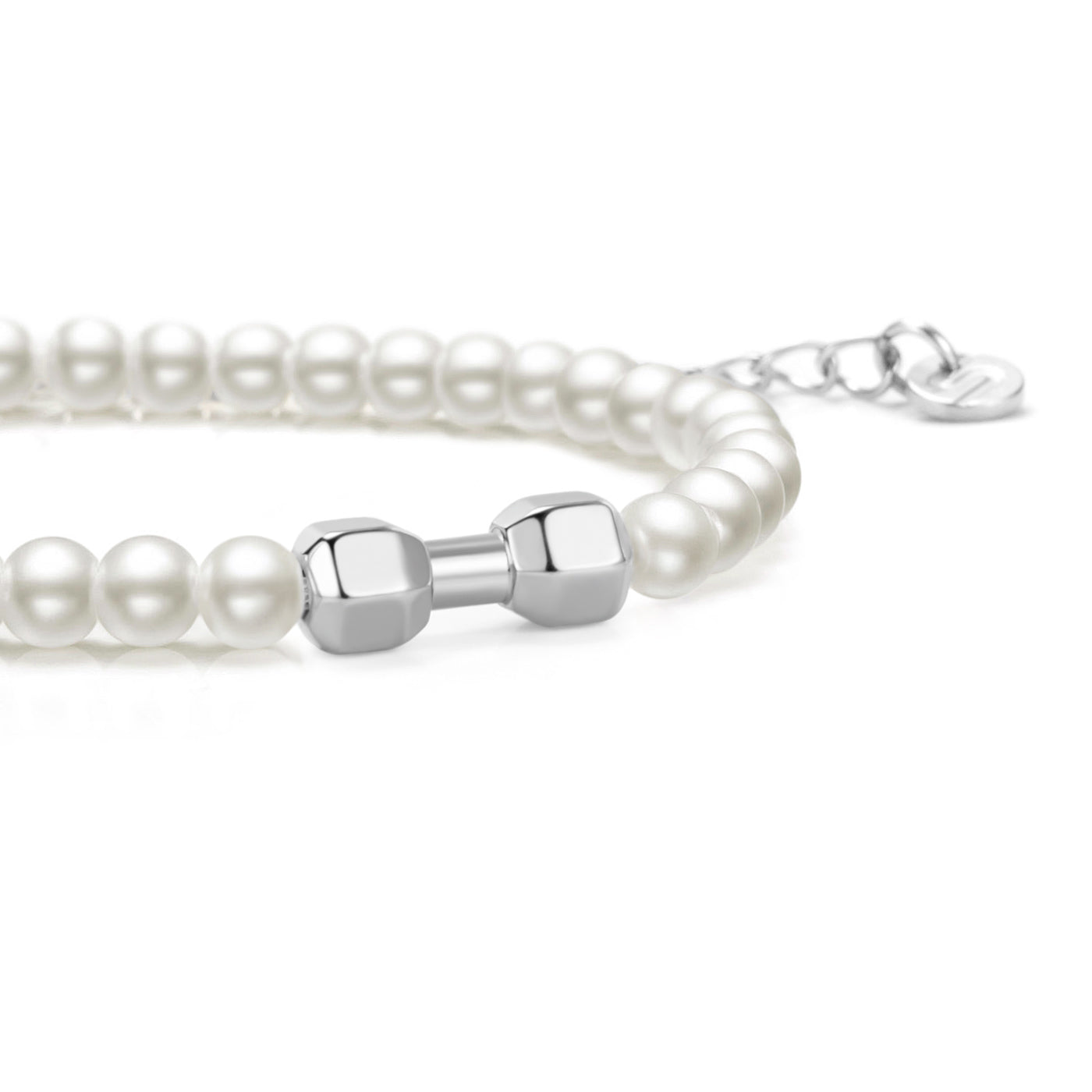 Pulsera de cadena de gimnasio plateada perla