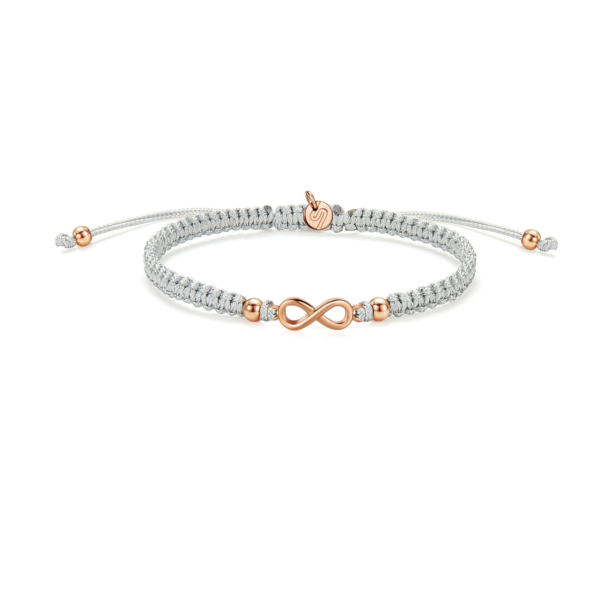Rose Infinity Grey Braided Bracelet
