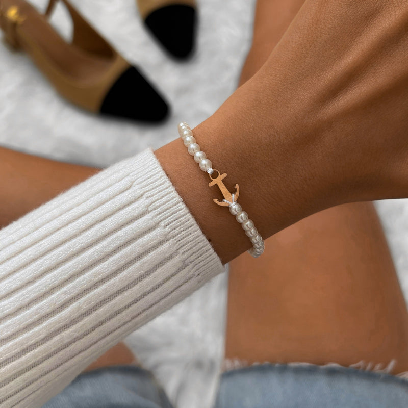 Pearl Rose Anchor Bracelet