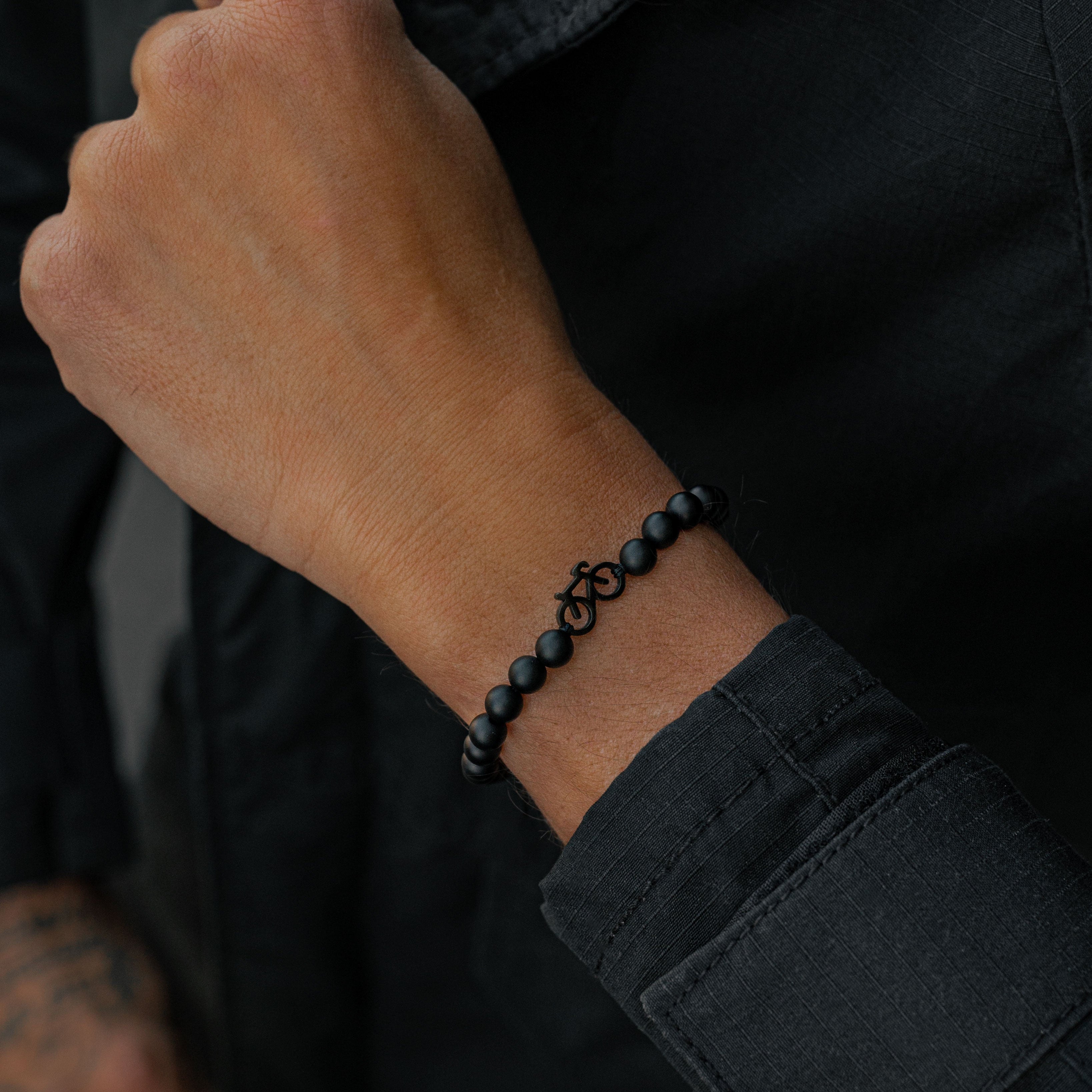 Black Bike Beaded Armband