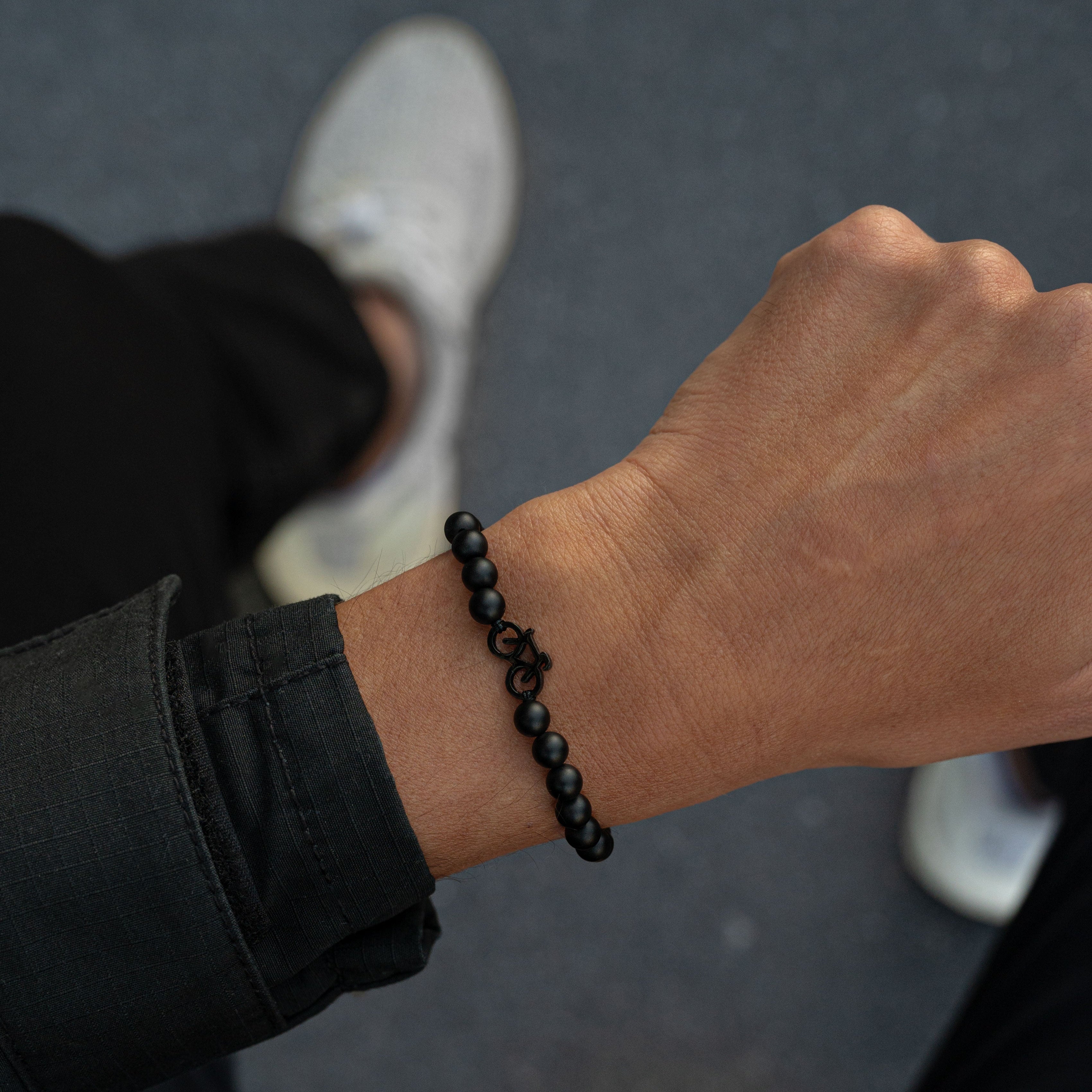 Black Bike Beaded Armband