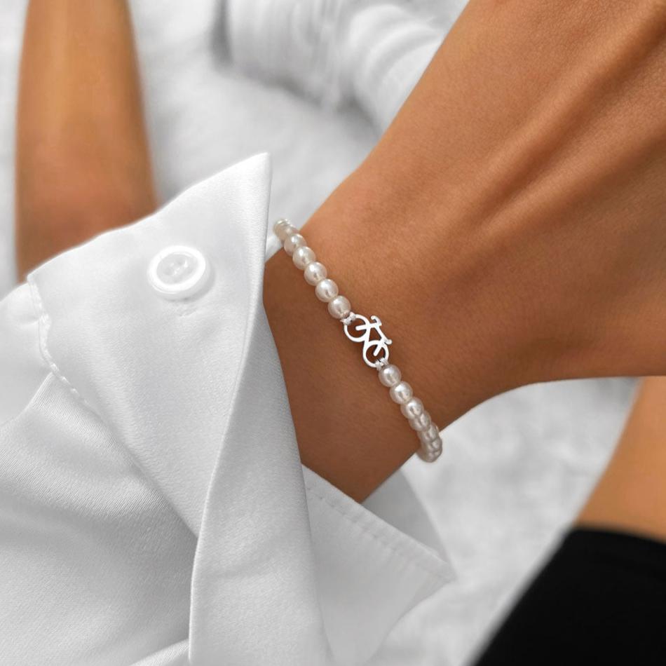 Pearl Silver Bike Chain Bracelet