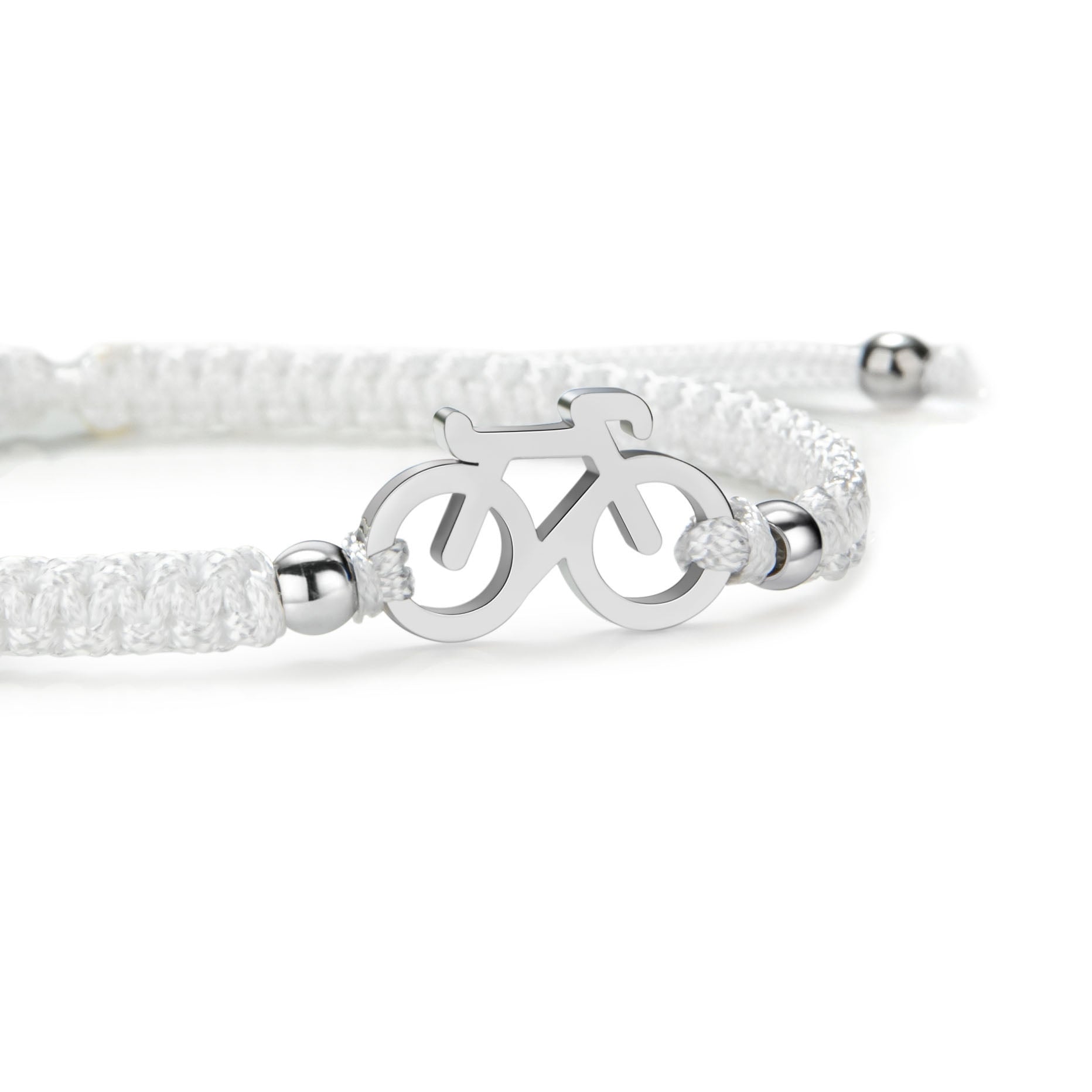 Silver  Bike White Braided Bracelet