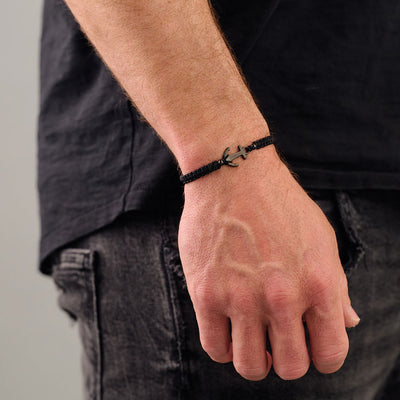 Black Anchor Braided Bracelet