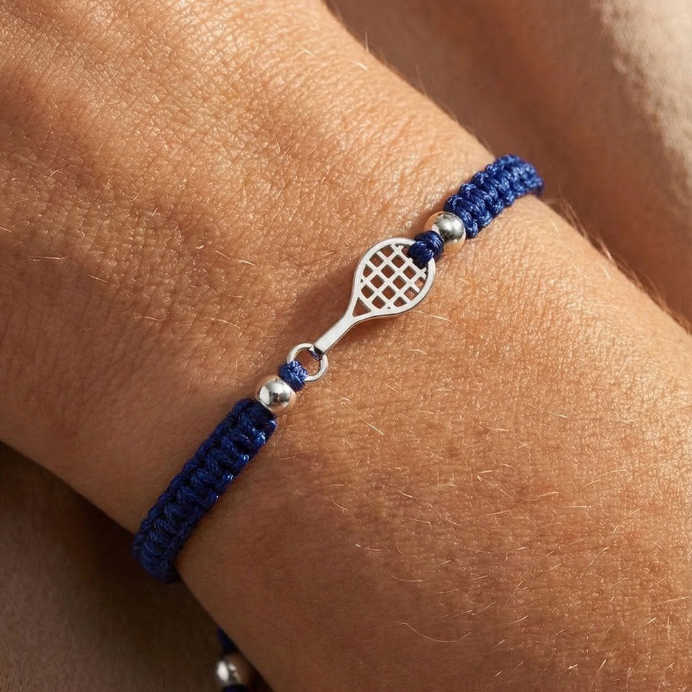 Silver Tennis Court Blue Braided Armband
