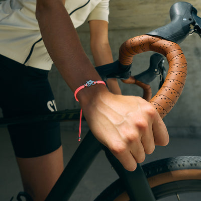 Silver Bike Neon Pink Braided Bracelet