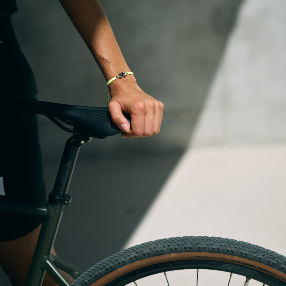 Silver Bike Neon Yellow Braided Bracelet