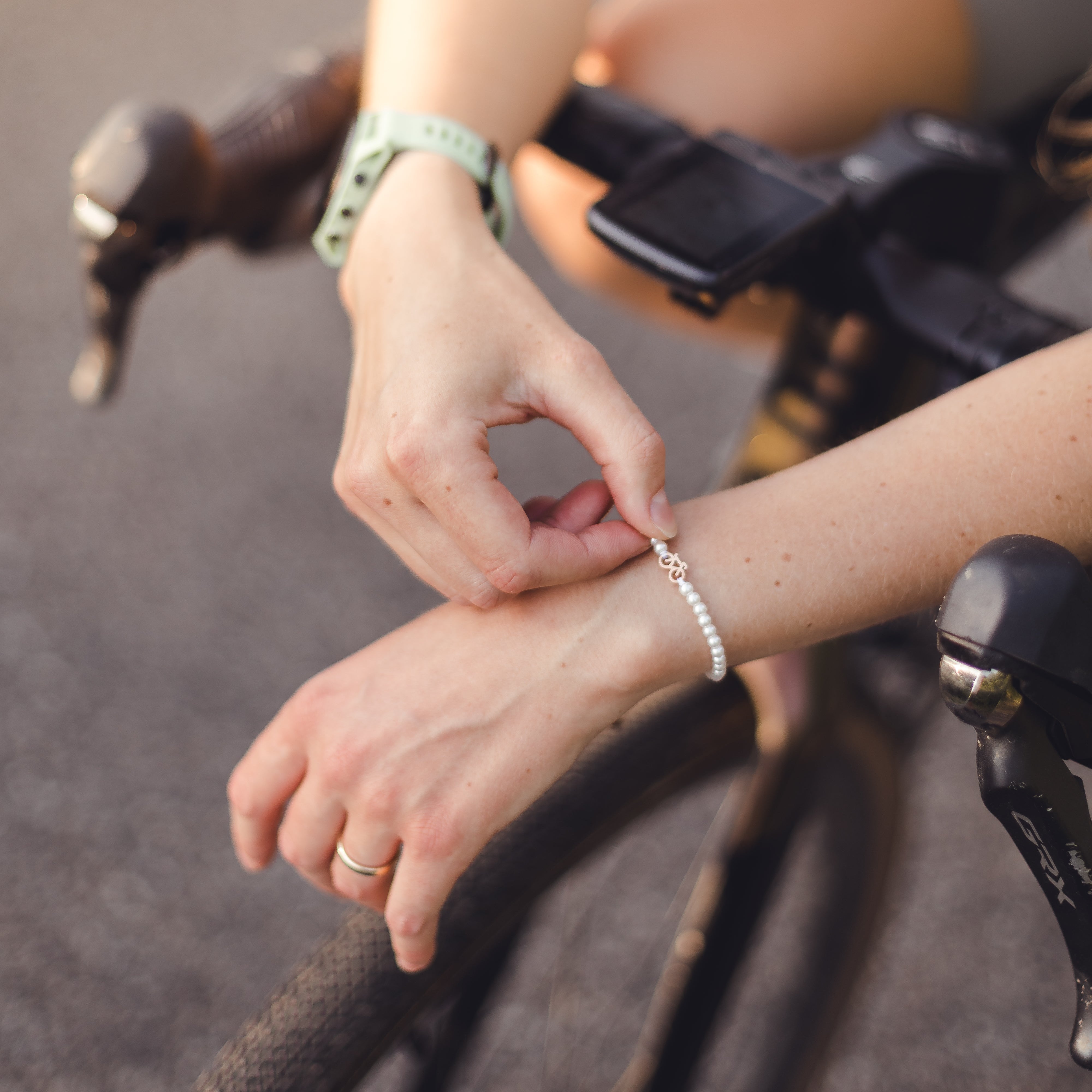 Pearl Rose Bike Chain Bracelet
